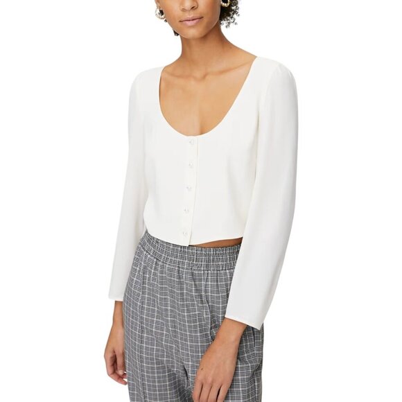 Sunday Best Kissy Blouse Cream Pearl Button Long Sleeve Cropped Blouse Sz S - Picture 4 of 14